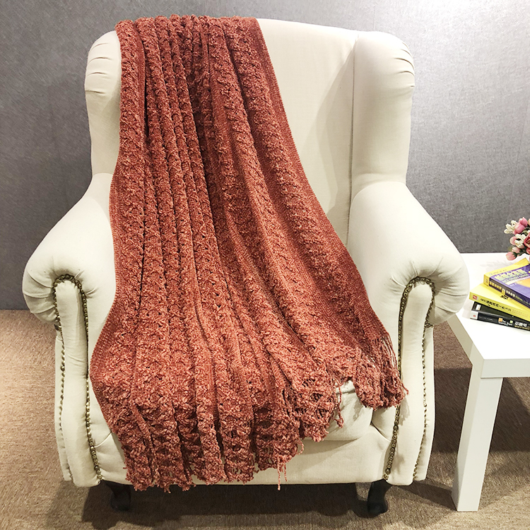 Sofa crochet couch cover knit throw acrylic microfiber tassel blanket with fringe