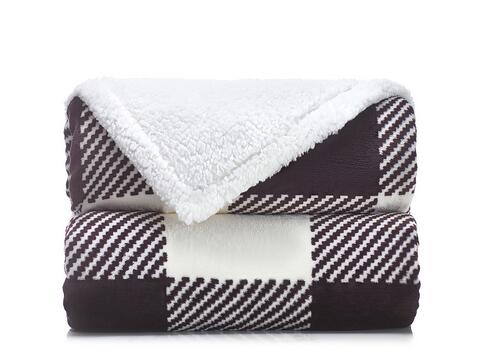 READY TO SHIP PRINTED BLACK&WHITE PLAID FLANNEL BLANKET
