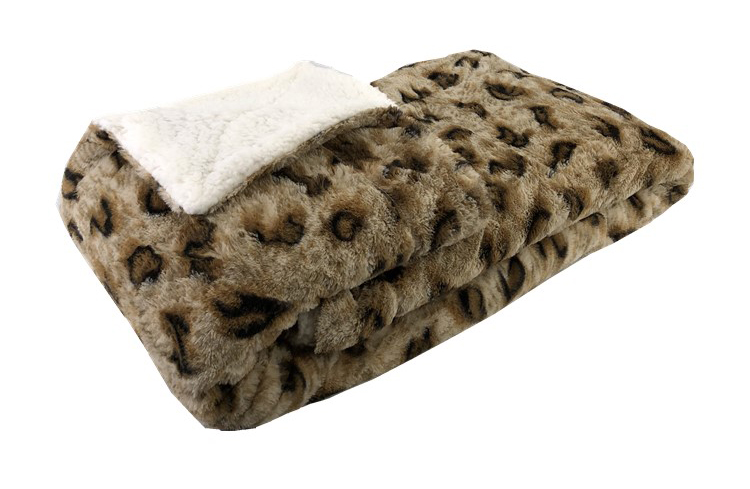 2ply 100% polyester faux fur throw bottom leopard printed brushed pv fuzzy plush fleece blanket for winter double layer