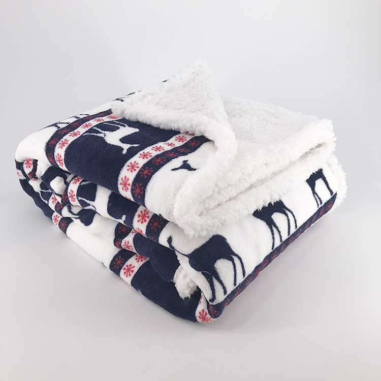 100% polyester printed coral fleece with solid sherpa reversible sofa christmas decorative blanket throw