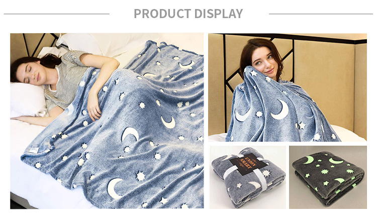 Durable glow in the dark flannel jacquard knitted fabric coral fleece blanket bright color in night blanket throw for children