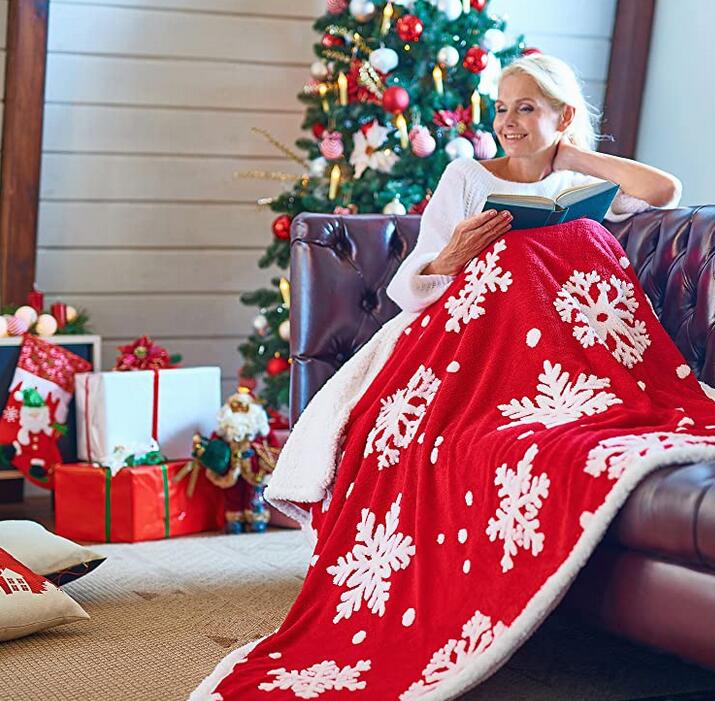 snow design sherpa Jacquard velvet fleece blanket  snowflake pattern throw Christmas gift