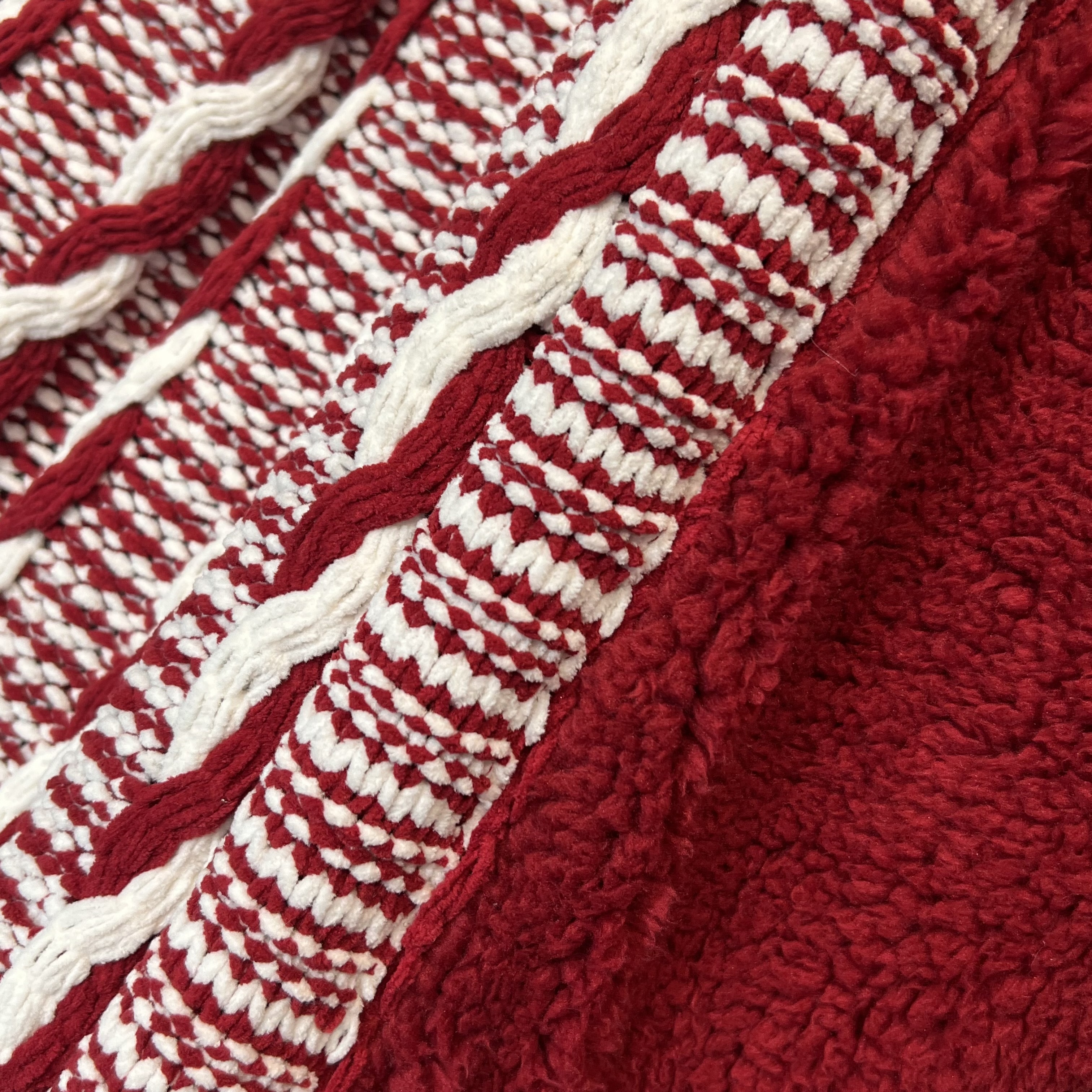 Chunky knit portable plain knit crochet decorative reversible sherpa blanket for personalized