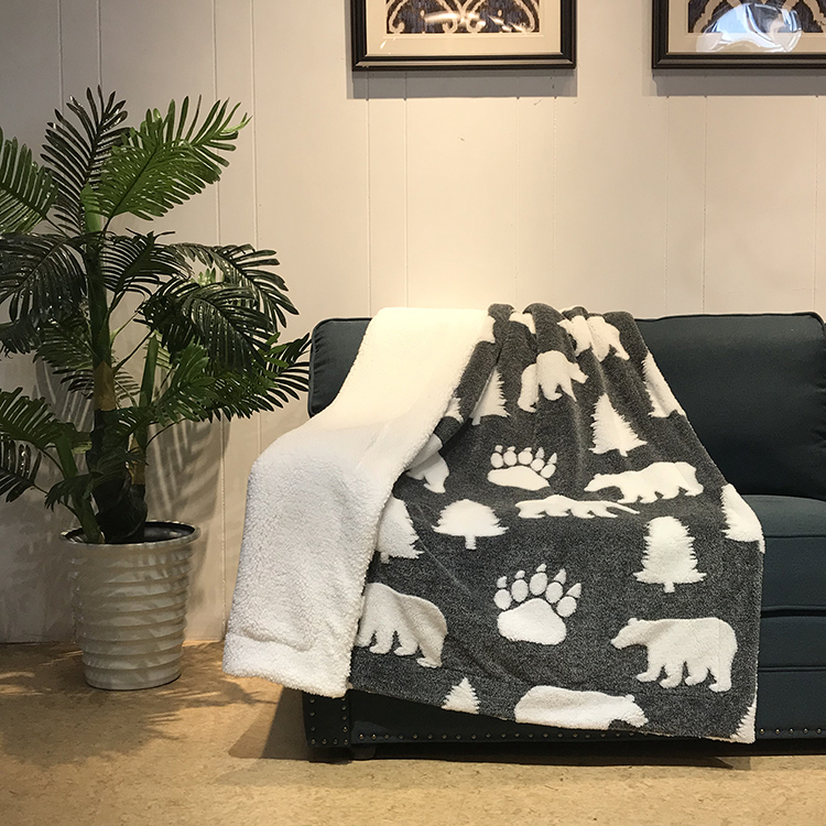 100% polyester super soft melange bear jacquard flannel fleece reversible sherpa blanket for winter double layer