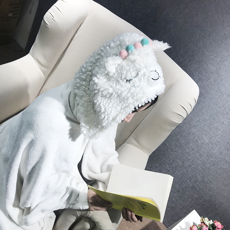 Unicorn Plush Blanket Wearable Swaddle Hooded Blanket with Unicorn Jacquard 100% Polyester Solid Flannel Hood Animal Head KS010