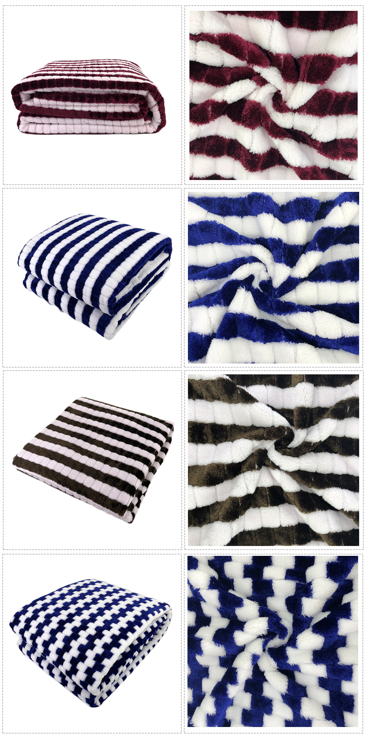Jacquard home textile Plush striped fleece flannel blanket throw fabric