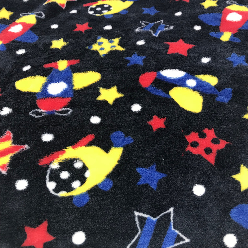 Cartoon style 2 side printed flannel coral fleece fabric for children beds blanket throw double side brushed fleece