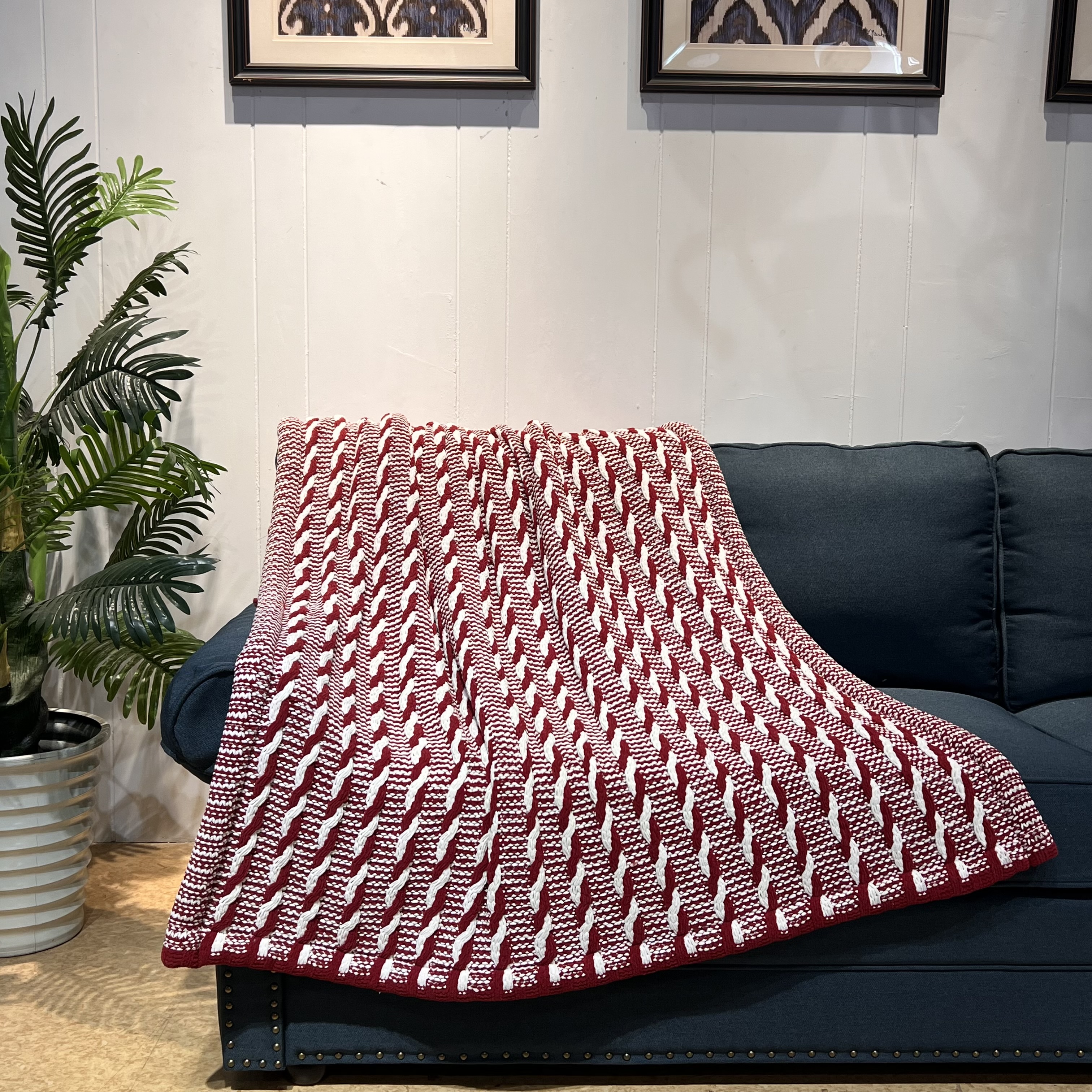 Chunky knit portable plain knit crochet decorative reversible sherpa blanket for personalized