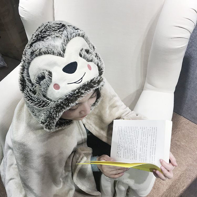 Animal Head Hoodie Wrap Swaddle Design Stuffed Animal Blankets Jacquard 100% Polyester Solid Flannel Hood Animal Head CN;JIA
