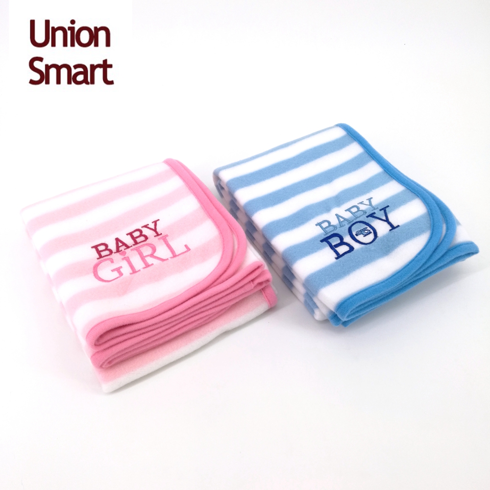 Super soft printed polar fleece baby receiving blanket with embroidery kids night blanket