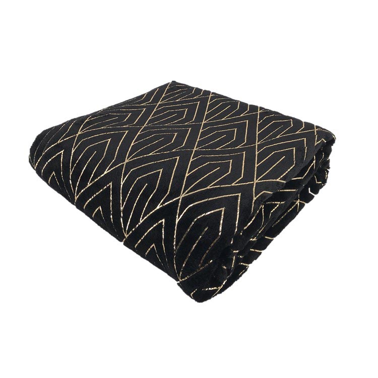 Multi-color Hot Sell Foil Print Blanket Throw Blankets Home Use Flannel Metallic Printed Fleece 100% Polyester Knitted