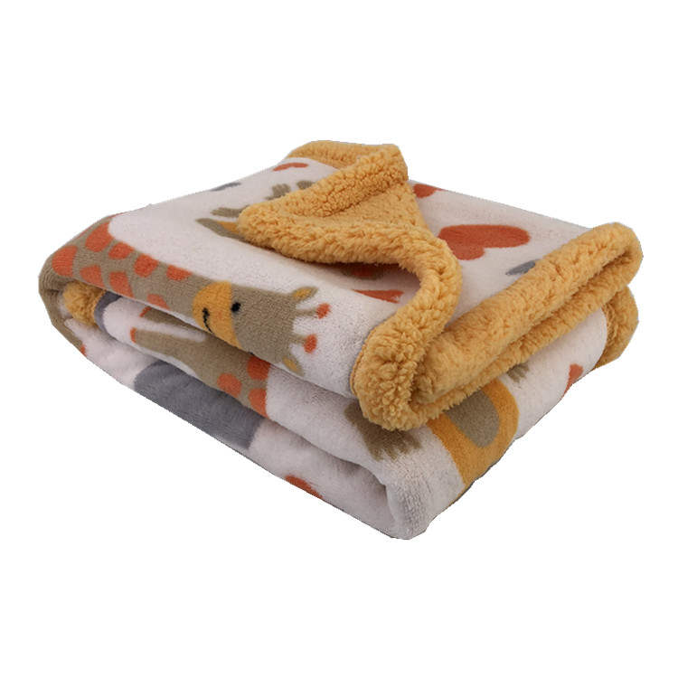 New fashion design printed coral fleece with solid sherpa fleece reversible blanket throw