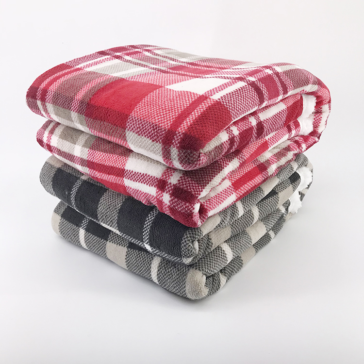 Custom plaid bedding sofa throws coral fleece sherpa blankets for winter double layer