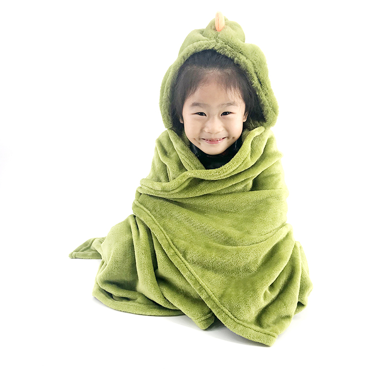 Soft Flannel Fleece Cute Hooded Baby Blanket with Animal Head Jacquard 100% Polyester Solid Printed Flannel Hood Animal Head