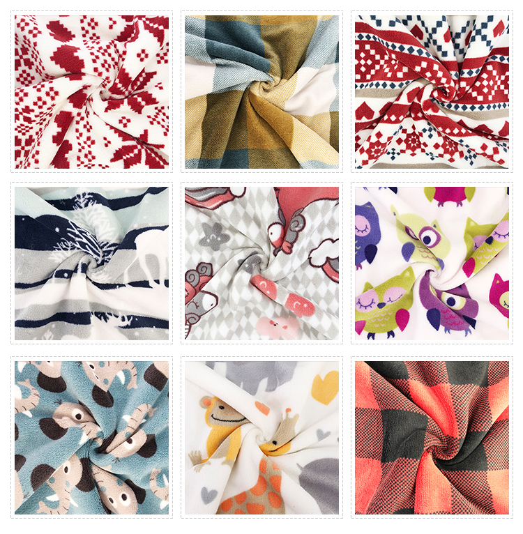 Christmas 100% polyester custom check printing fabric coral fleece reversible sherpa blanket
