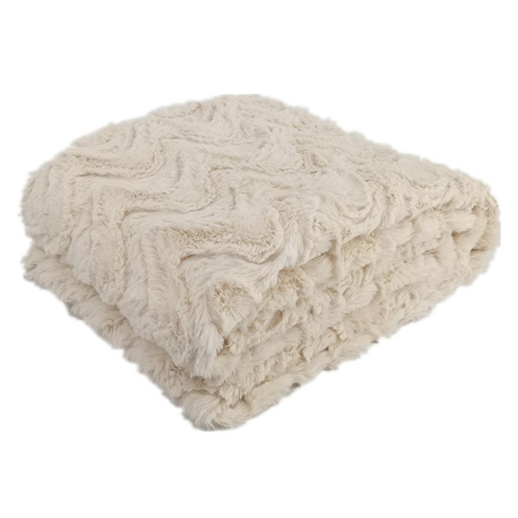 Decorative Knitted Fleece Blanket Solid Wave Brushed Plush Fur Fleece Fabric For Bed