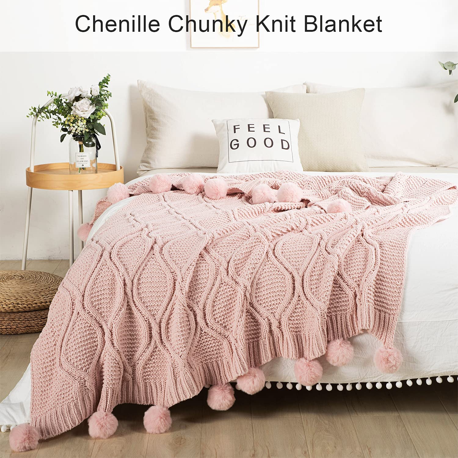 geometric woven fleece knit kids flannel decorative couch bed knitted pom pom throw blankets blanket