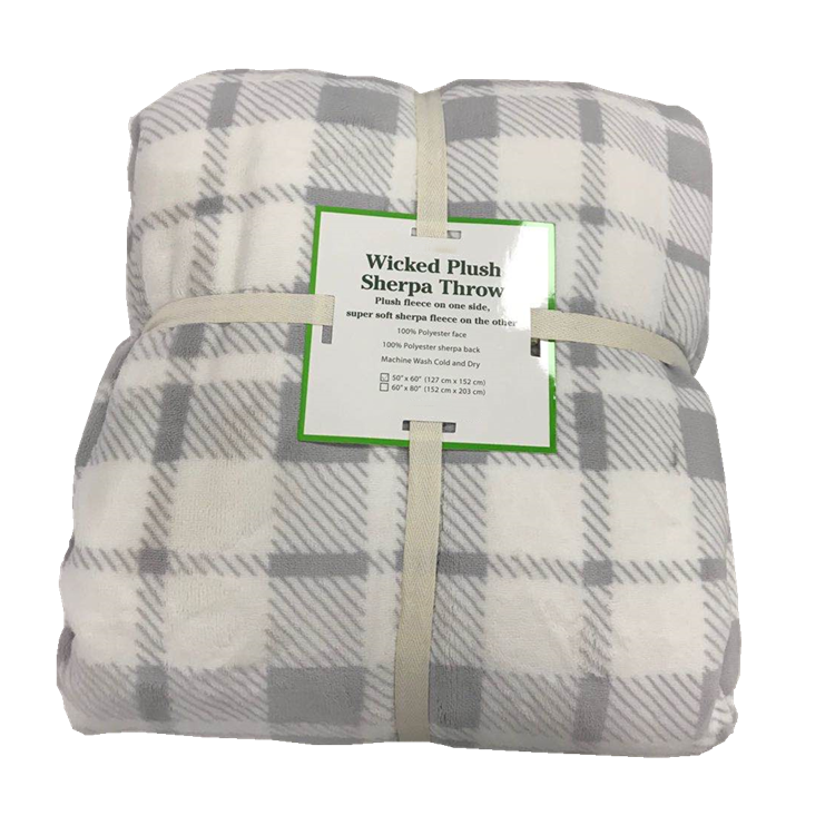 With Sherpa Reversible Blanket RTS Printed Coral Fleece Polyester Square 7 Days Blue White/grey White All-season 300GSM/230GSM