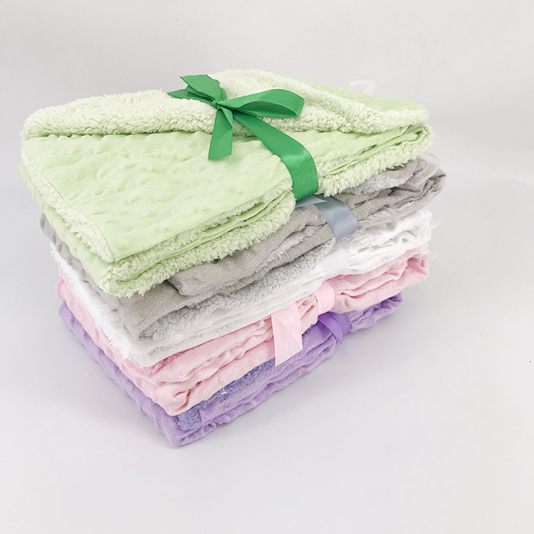 Soft Micro mink and sherpa fleece blanket, warm minky dot for new born baby blanket/