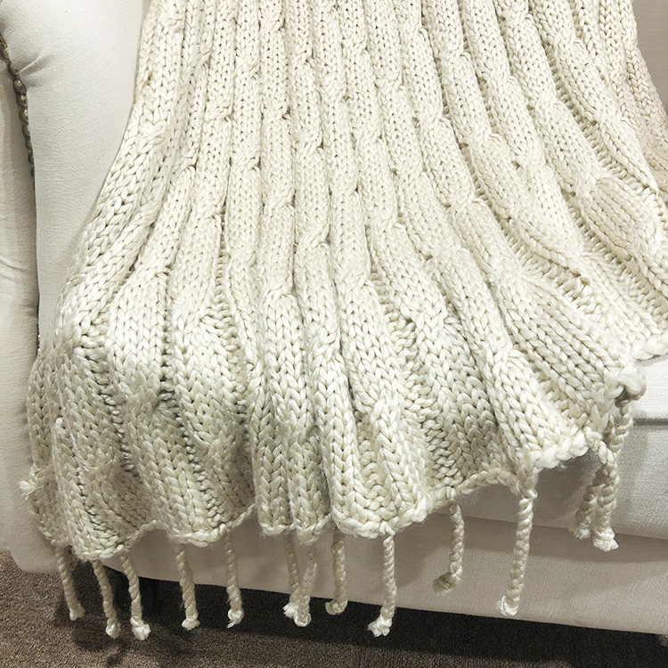 Soft touch acrylic fleece sofa decorative fringed cellular blanket throw chunky knitted blankets