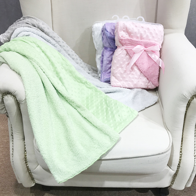 Mink dot embroidered baby bed reversible sherpa blanket seersucker plain newborn receiving blanket
