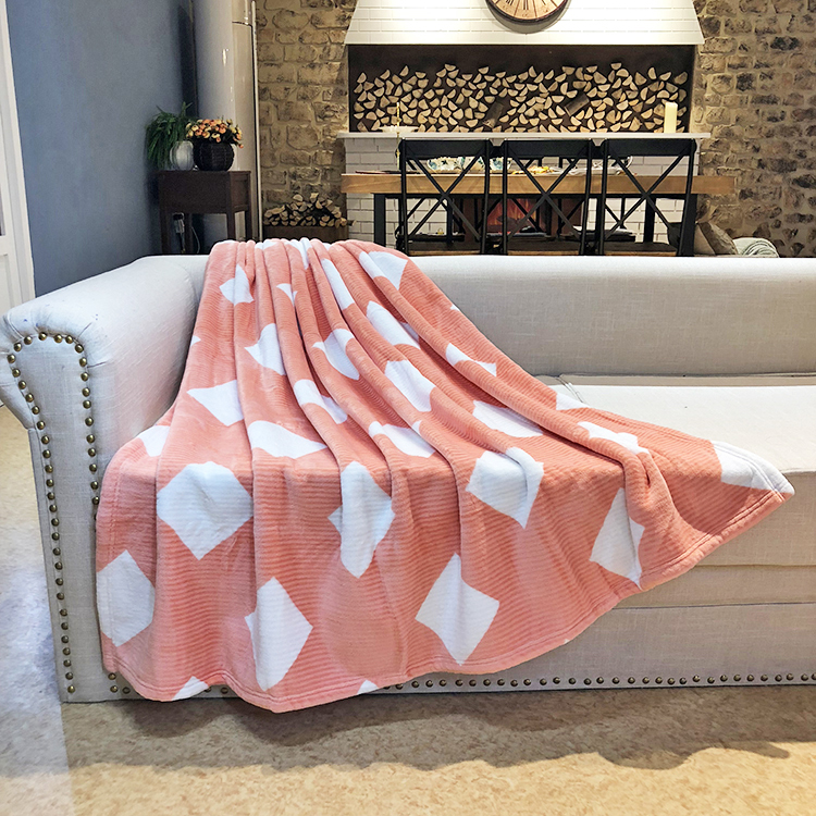 Wholesale custom striped print flannel fleece bed sofa throw double side brushed fleece blanket