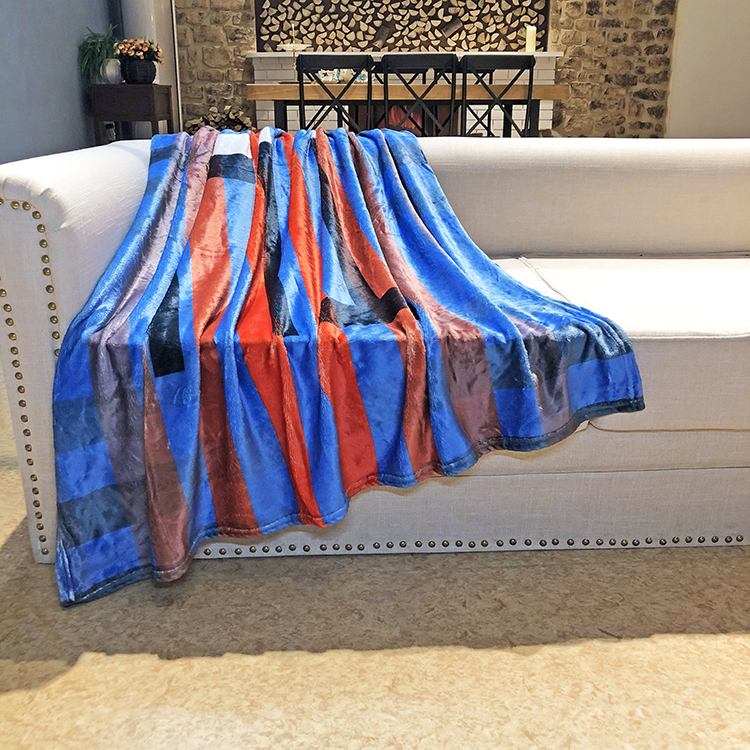 Custom fabric printing flannel fleece sofa blanket throw strip printed polyester bed blanket cobijas