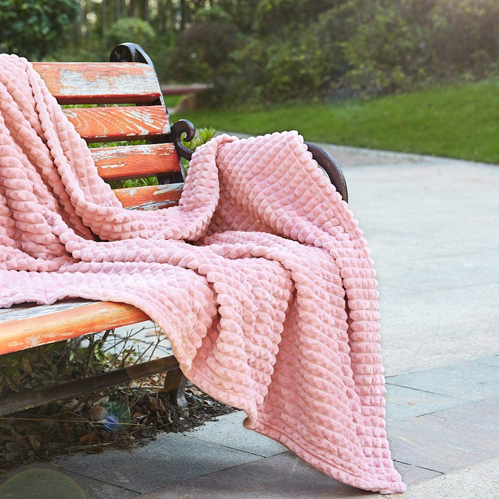 cozy plush microfiber flannel fleece throw with waffle textured no-shedding warm lightweight versatile for all seasons blanket