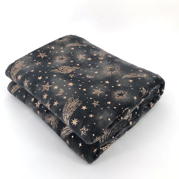 Wholesale Golden Foil Blanket Prints Microfiber Flannel Fleece Metallic Printed Throw Blankets 100% Polyester Square 30-45 Days