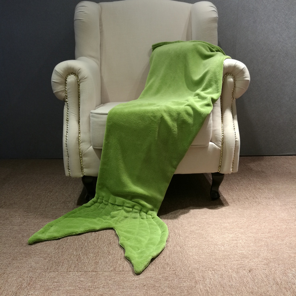 Solid coral fleece mermaid tail blanket