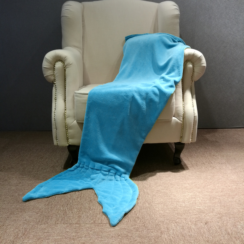 Solid coral fleece mermaid tail blanket