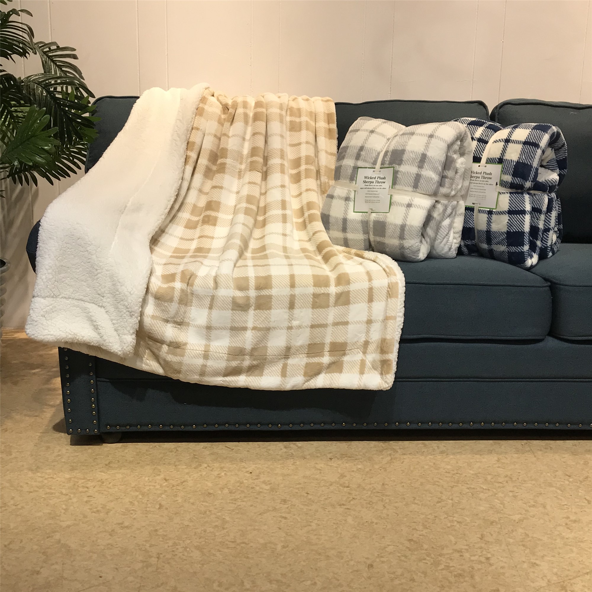 With Sherpa Reversible Blanket RTS Printed Coral Fleece Polyester Square 7 Days Blue White/grey White All-season 300GSM/230GSM