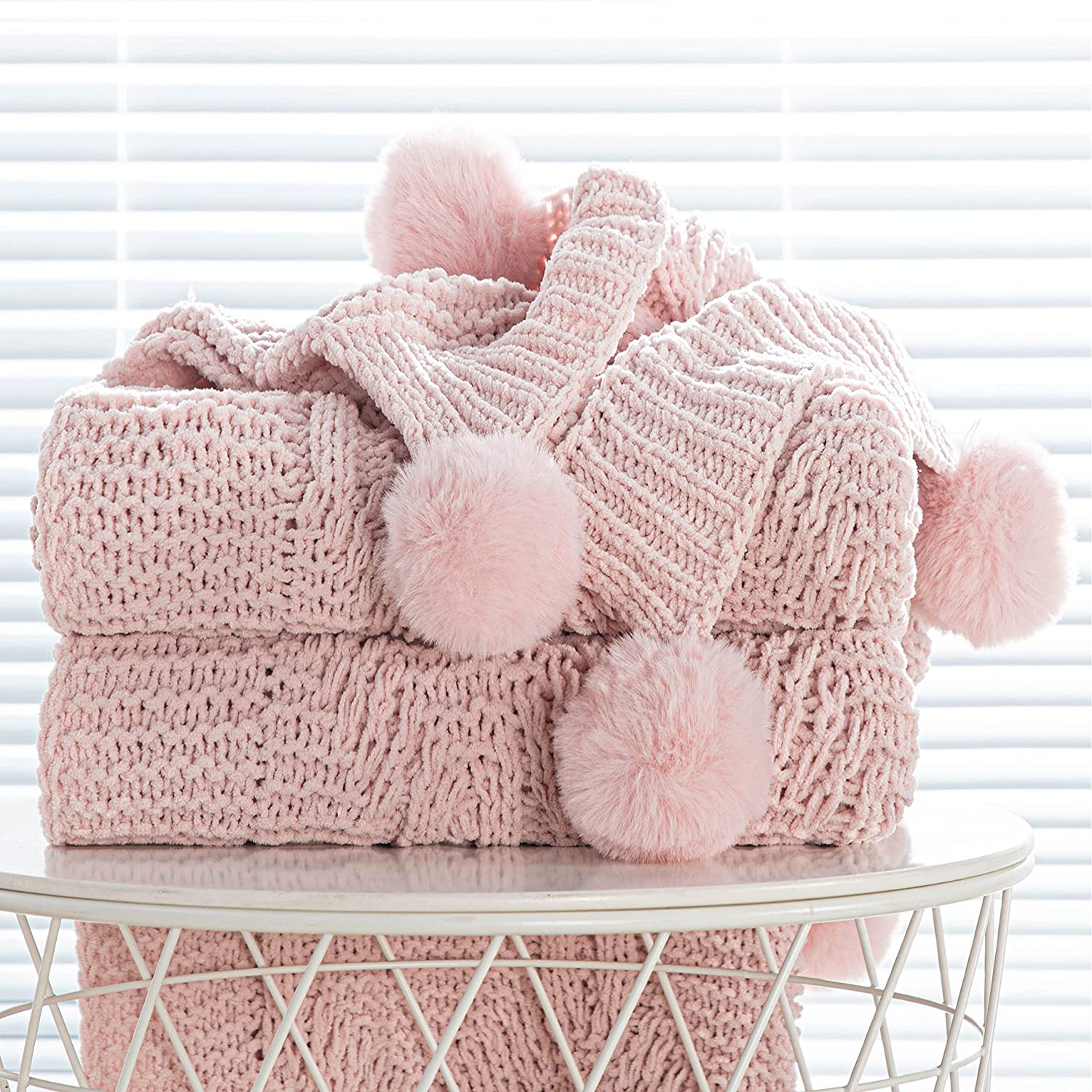 geometric woven fleece knit kids flannel decorative couch bed knitted pom pom throw blankets blanket