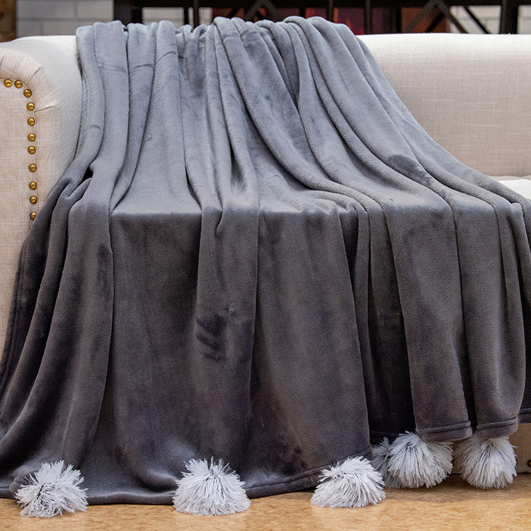 Flannel Fleece Pompom Blanket Decorating Throw for Home Sofa Bedding Super Soft Bottom Printed Pv Velvet blanket
