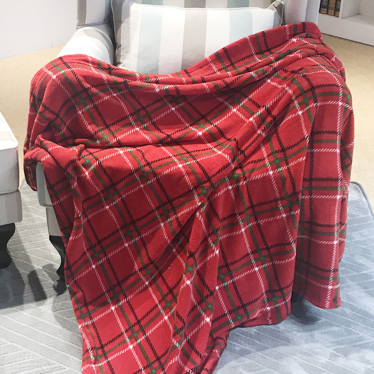 Merry Christmas style printed plush plaid coral fleece throw blanket
