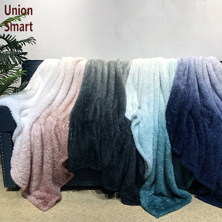 OEM new style gradual change teddy bear fur blanket luxury bedding throws mantas