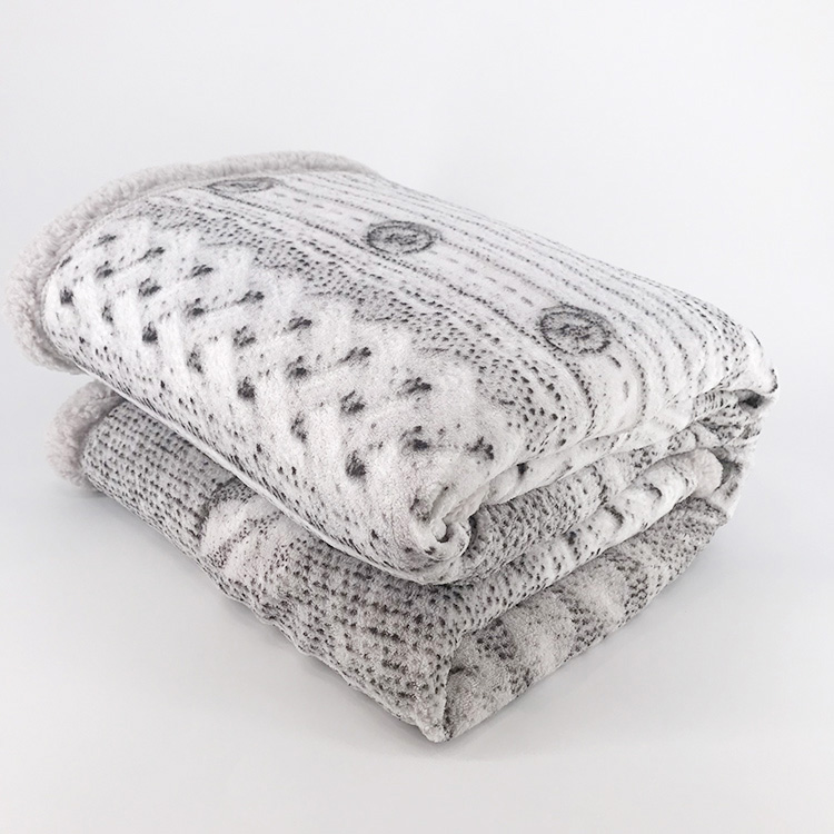 Wholesale custom size and logo reversible sherpa flannel fleece blanket throw with printed for winter