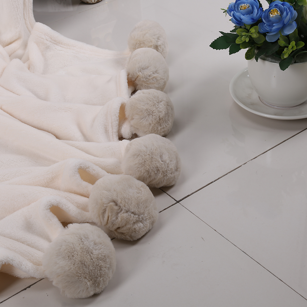 blx thick cozy warm soft blanket custom color super soft microfiber flannel blanket with pom pom for winter autumn