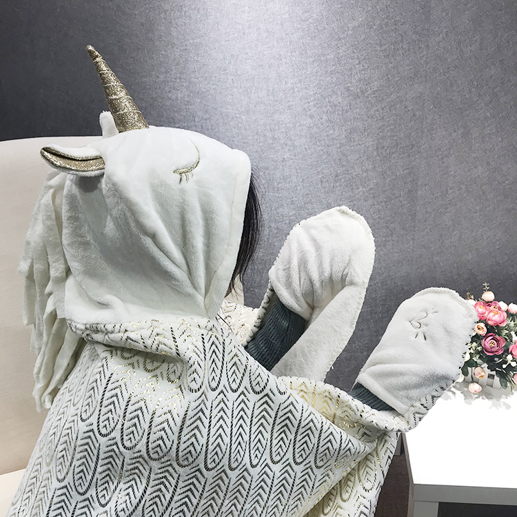 Animal Head Hoodie Wrap Swaddle Design Stuffed Animal Blankets Jacquard 100% Polyester Solid Flannel Hood Animal Head CN;JIA