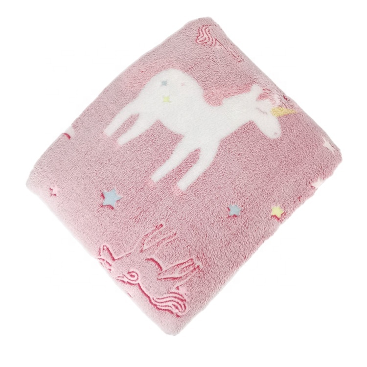 Velour blankets silk fabric glow in the dark blanket for kids luminous mantas pink to girls