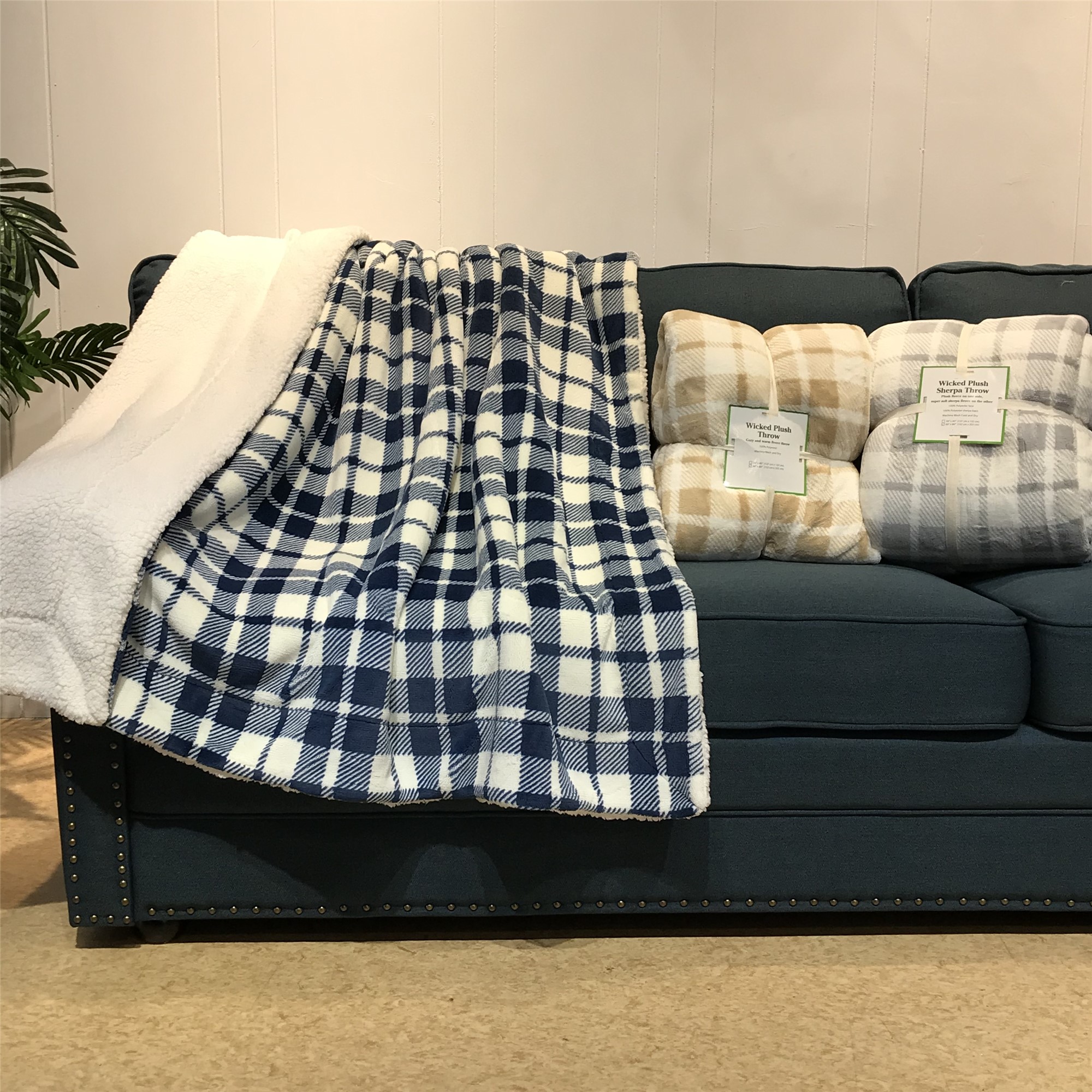 With Sherpa Reversible Blanket RTS Printed Coral Fleece Polyester Square 7 Days Blue White/grey White All-season 300GSM/230GSM