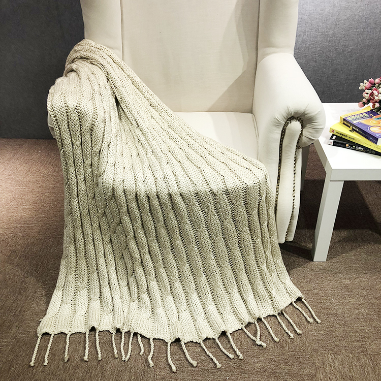 Soft touch acrylic fleece sofa decorative fringed cellular blanket throw chunky knitted blankets