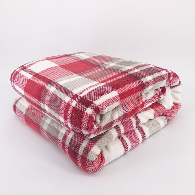 Custom plaid bedding sofa throws coral fleece sherpa blankets for winter double layer