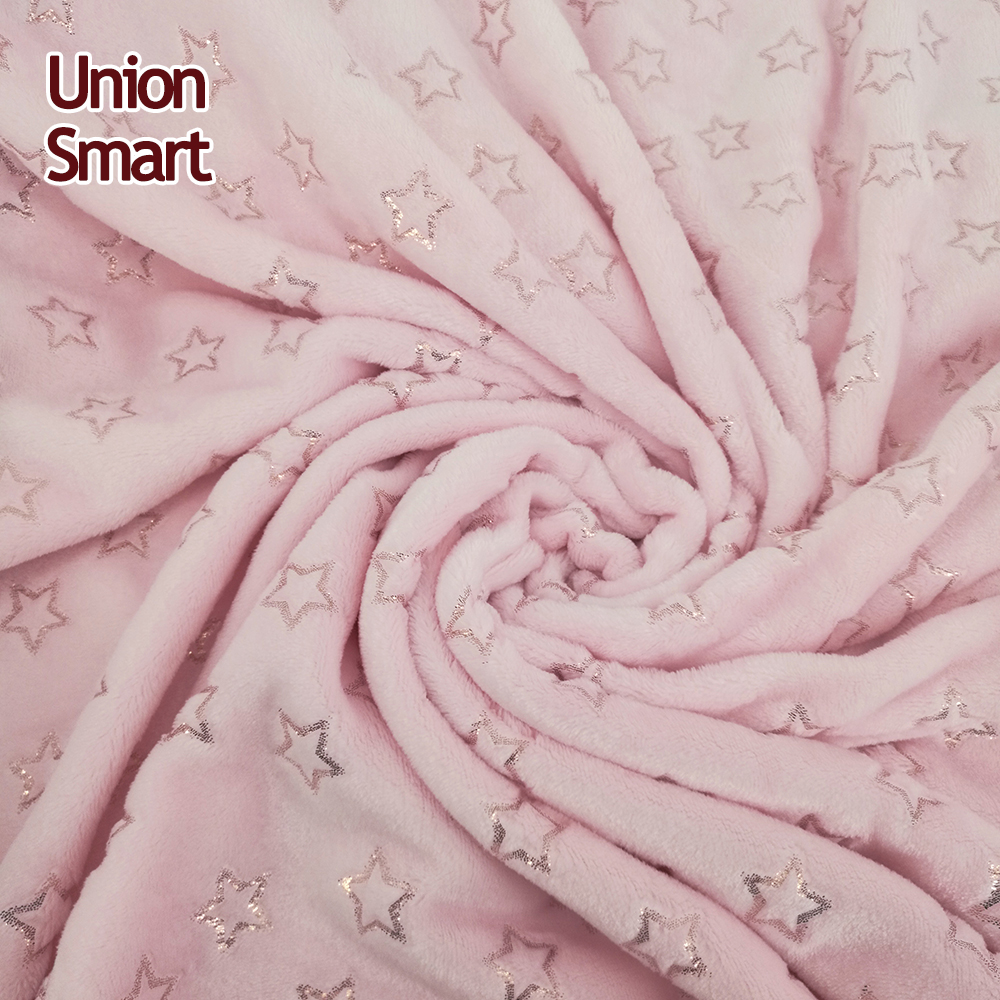 Flannel fleece polyester fabric with metallic foil printed