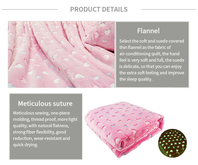 100% polyester flannel Glow in the dark throw flannel blankets fleece luminous kids bedding blankets