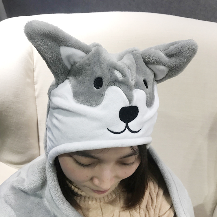 Child Animal Head Shaped Hooded Baby Blanket Adult Hoodie Blankets Custom Jacquard 100% Polyester Raschel Blanket 500 Pcs/color