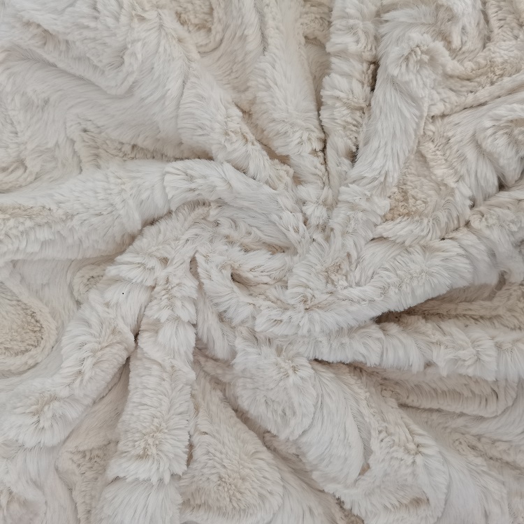 Decorative Knitted Fleece Blanket Solid Wave Brushed Plush Fur Fleece Fabric For Bed