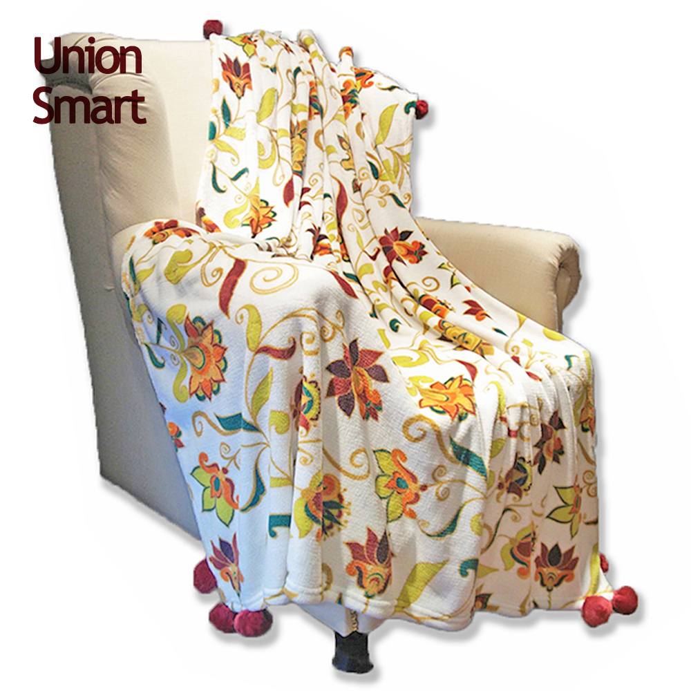 Quality assurance coral fleece blanket manufacturer for autumn factory pompom bedding blanket