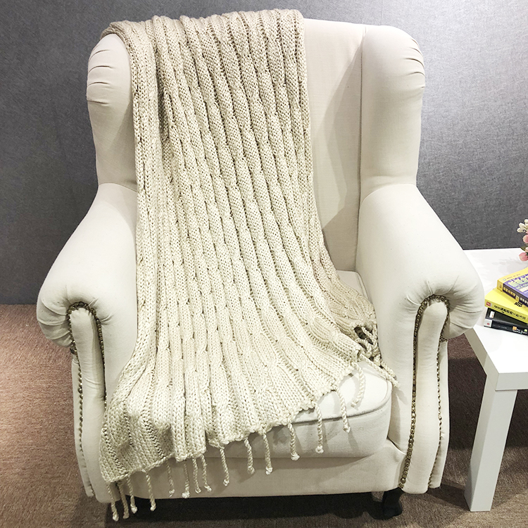 Soft touch acrylic fleece sofa decorative fringed cellular blanket throw chunky knitted blankets