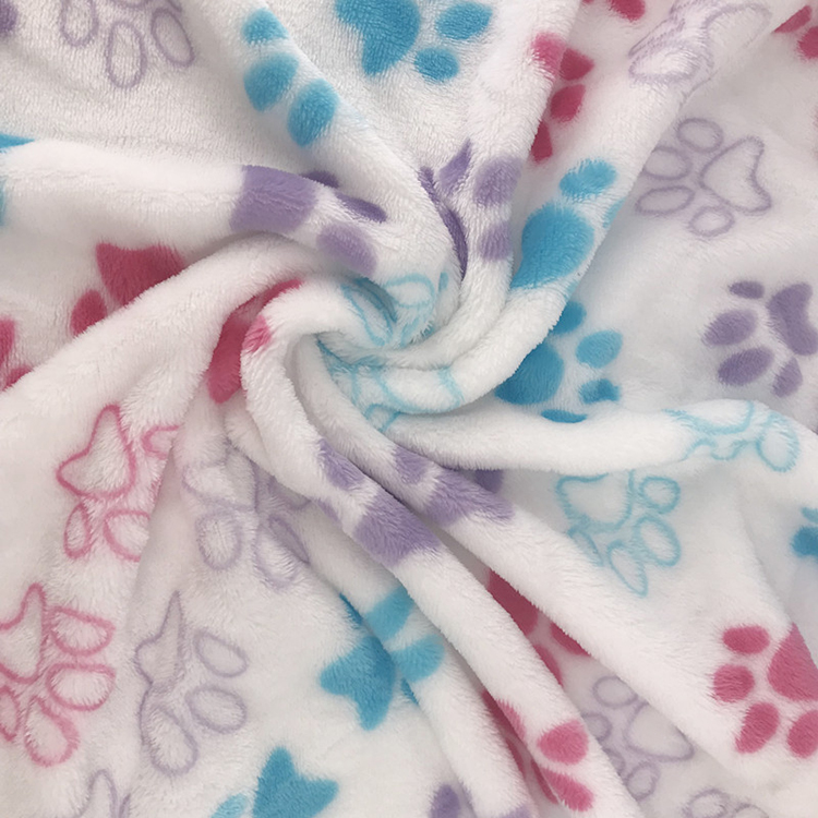Animal paw print fabric digital printed flannel fleece fabric for baby blanket
